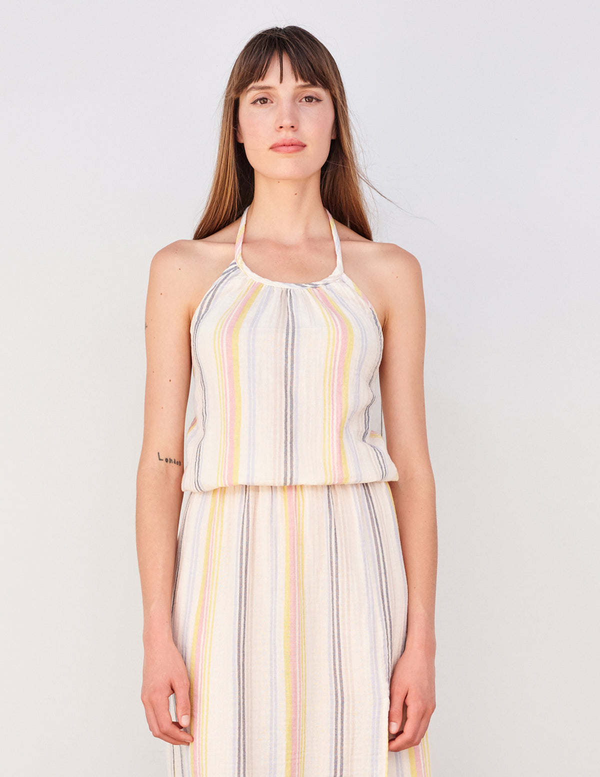 Sundry Halter Top in Cream/Multi Stripes