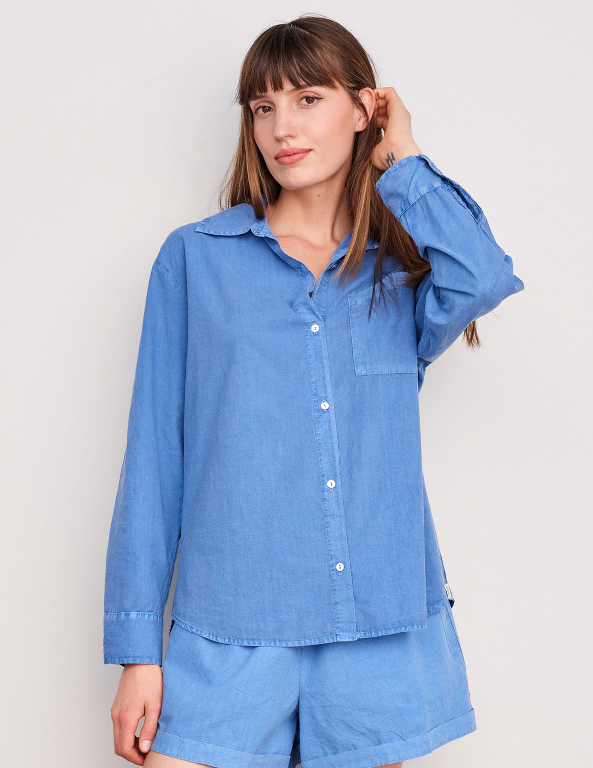 Sundry Voile Button Down in Pigment Azure