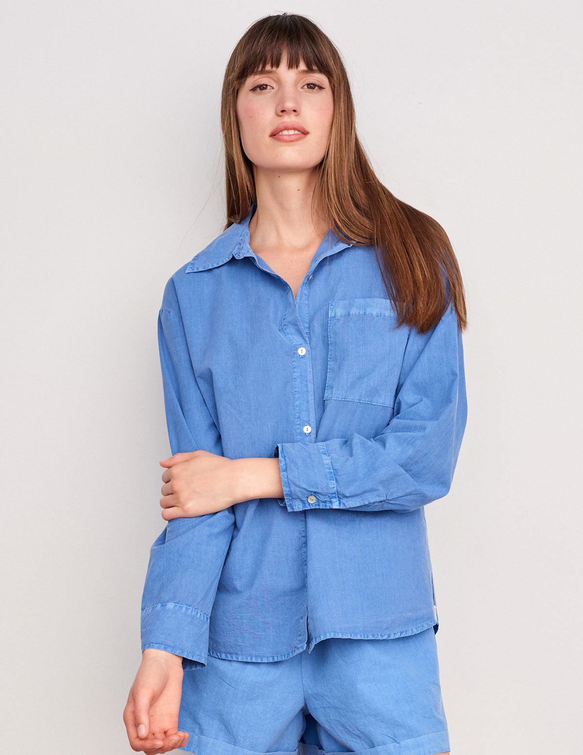 Sundry Voile Button Down in Pigment Azure