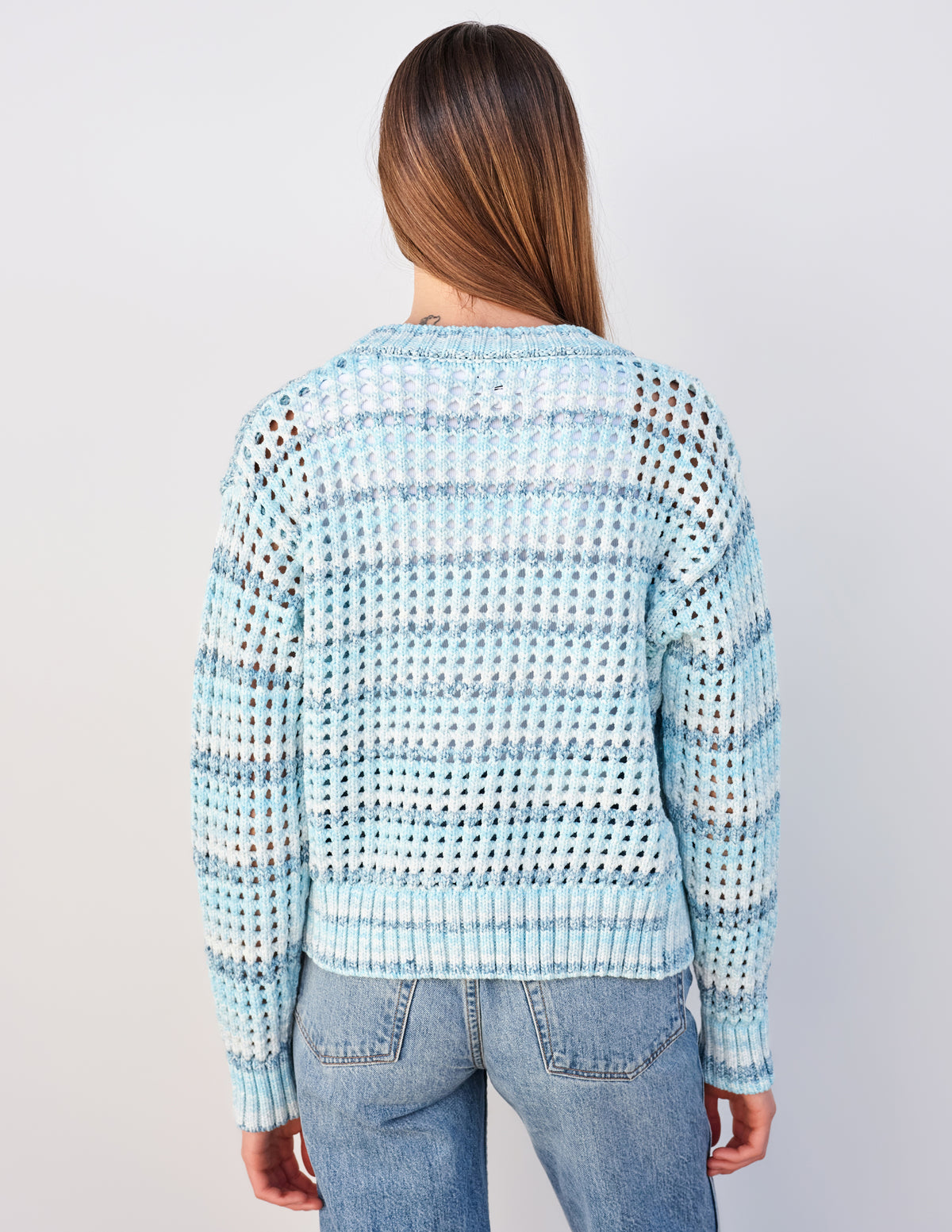 Sundry Boxy Crochet Cardigan in Aruba Blue