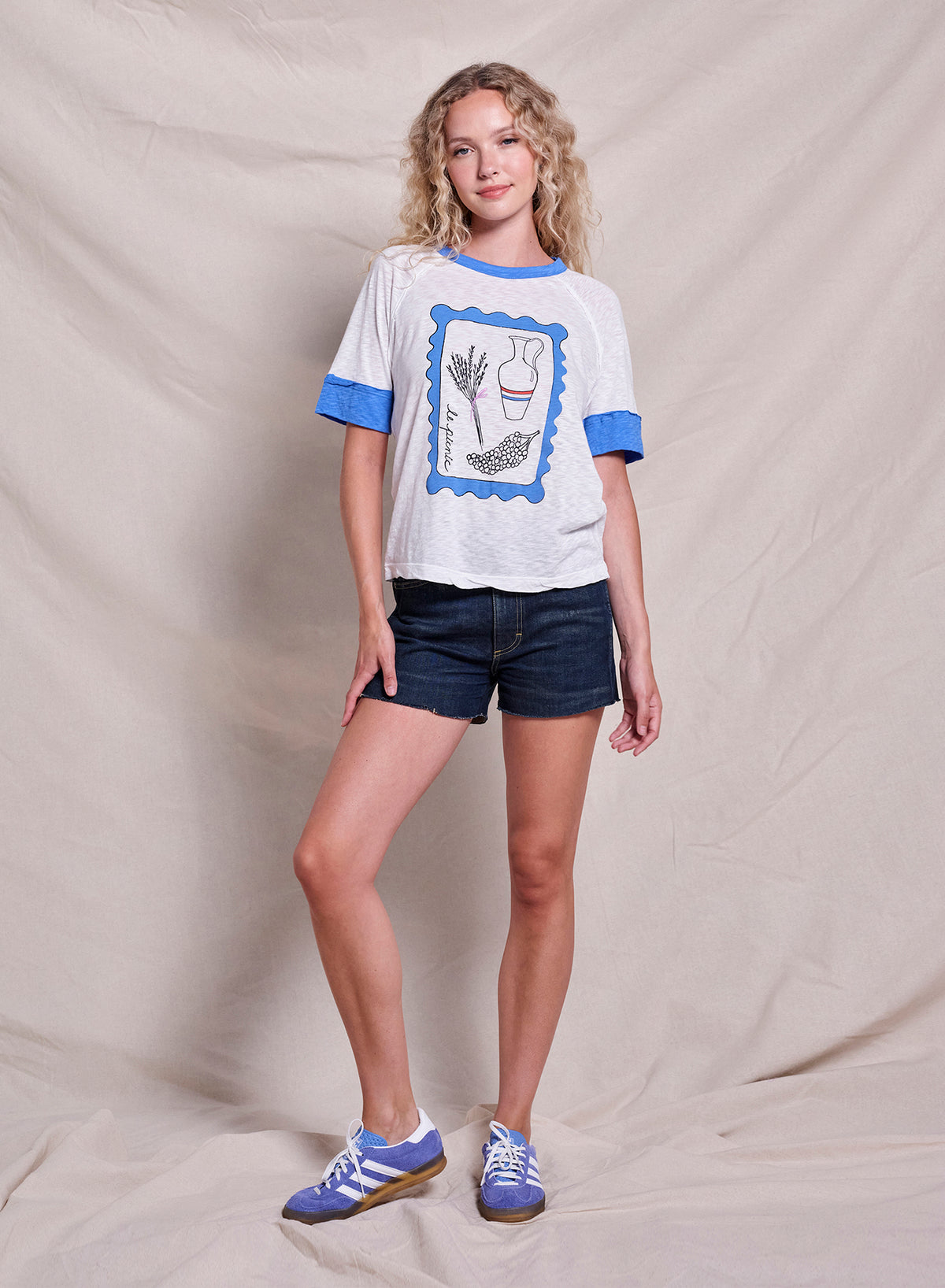 Sundry Spring Deco Boyfriend Tee in Optic White