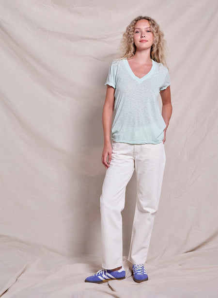 Sundry Deep V-Neck Tee in Sheer Blue