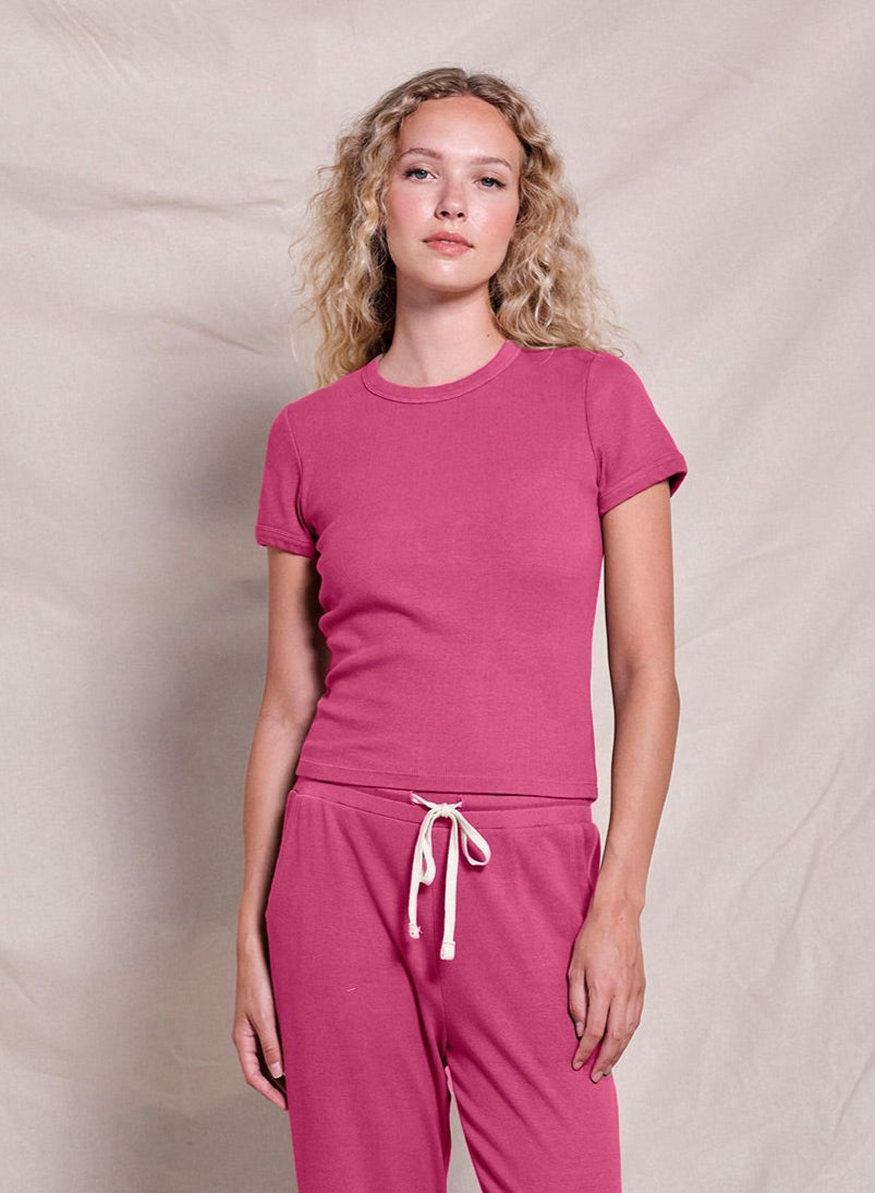 Sundry Shrunken Tee in Cranberry