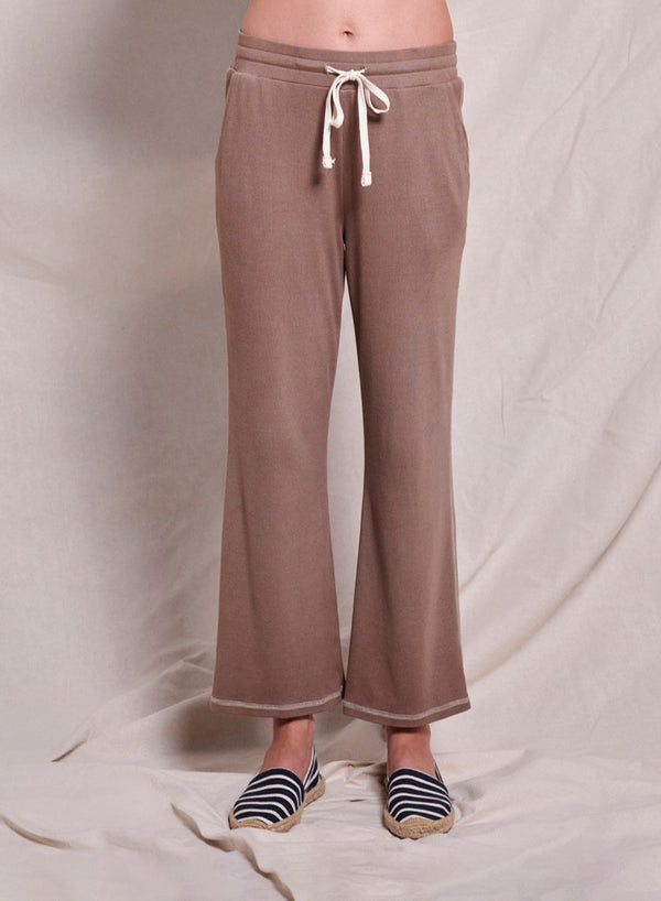 Sundry Rib Lounge Crop Flare Pants in Taupe