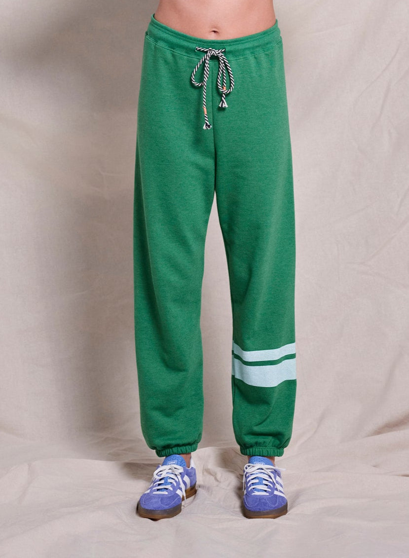 Sundry Le Fleur Raglan Sweatshirt &amp; Basic Double Stripe Sweatpant in Green Garden