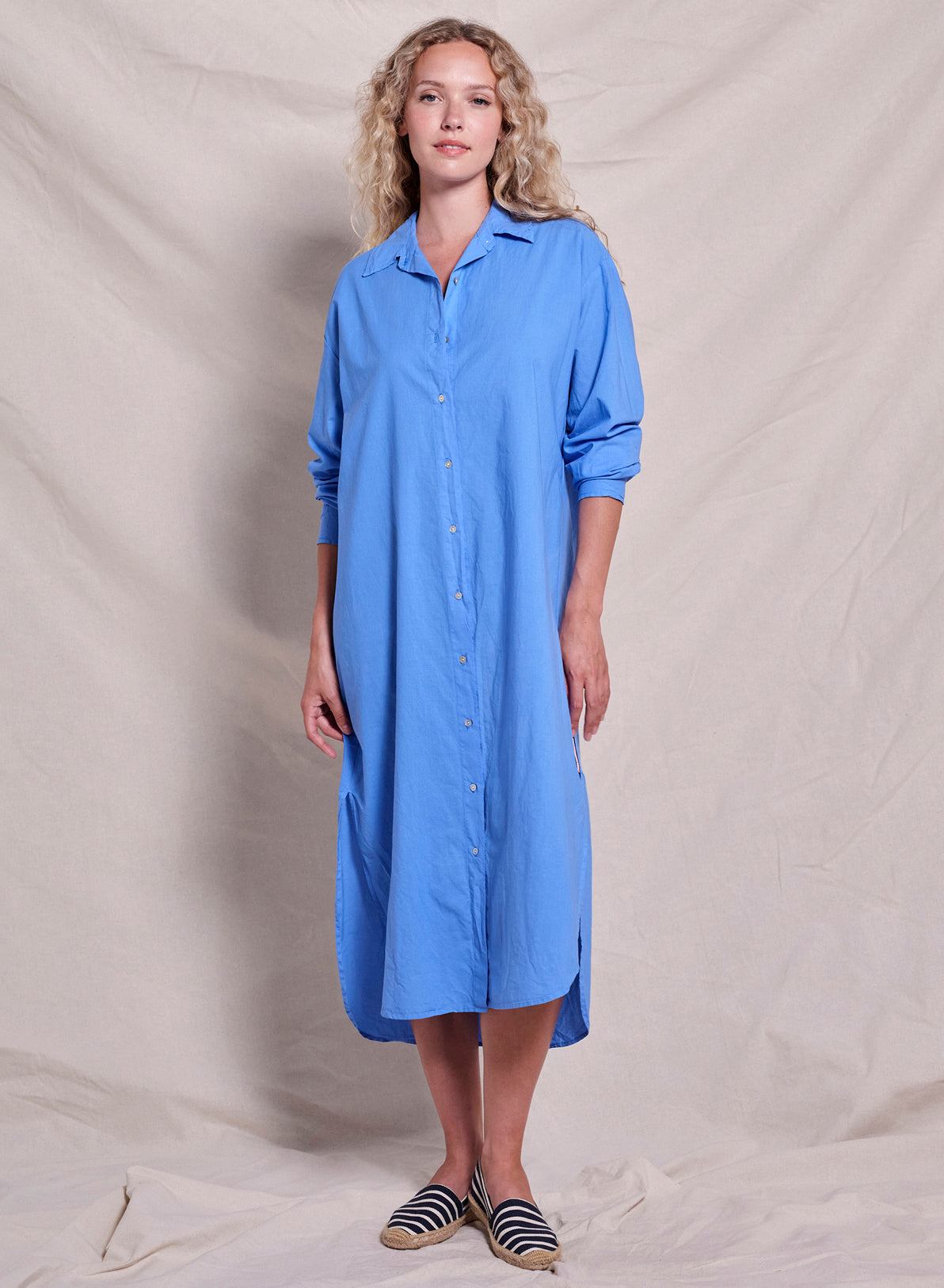 Sundry Midi Easy Shirt Dress in Lagoon Blue