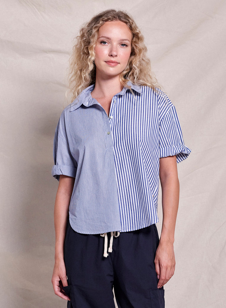 Sundry Mixed Media Shirt in Deep Navy