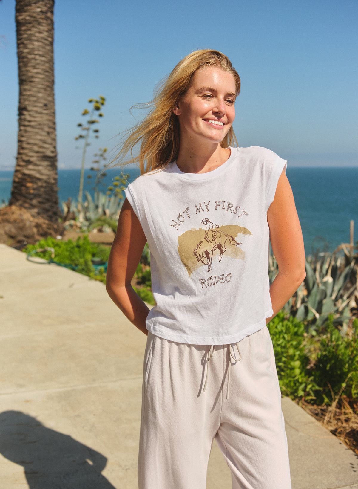 Sundry Not My First Rodeo Muscle Tank Tee in Optic White