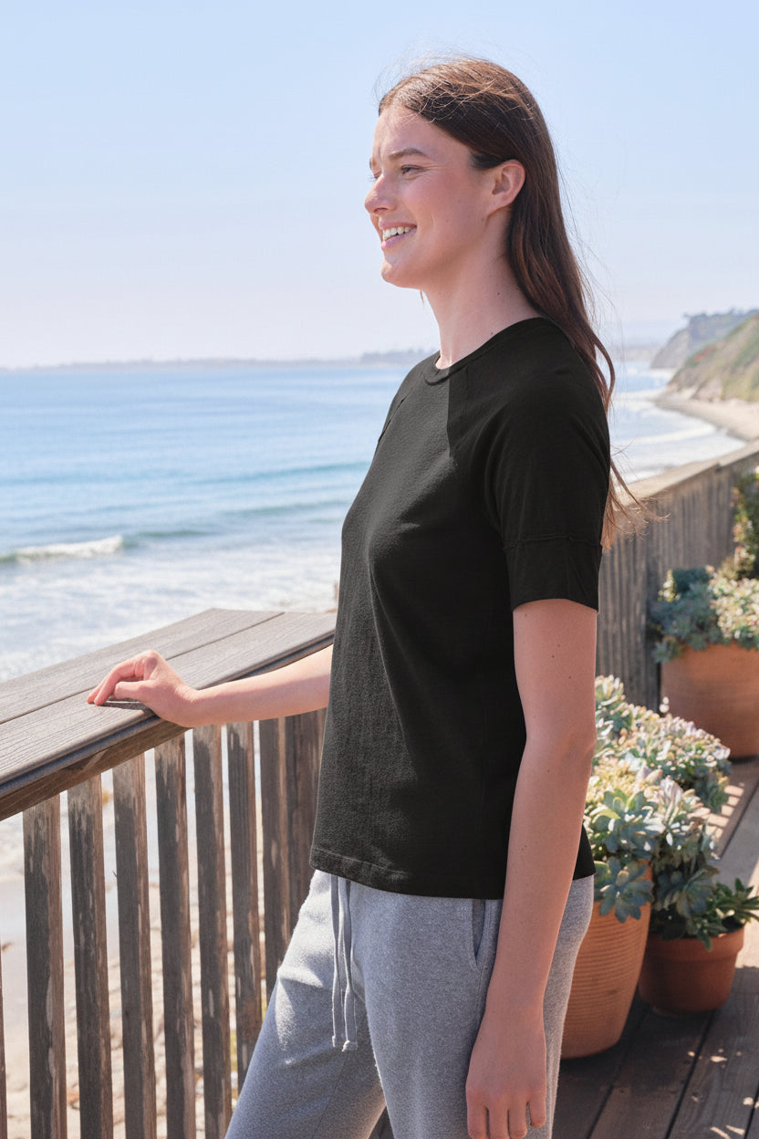 Sundry Boyfriend Tee in Washed Black