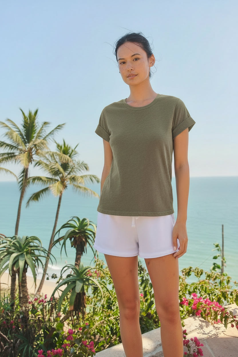 Sundry Rolled Sleeve Tee in Loden