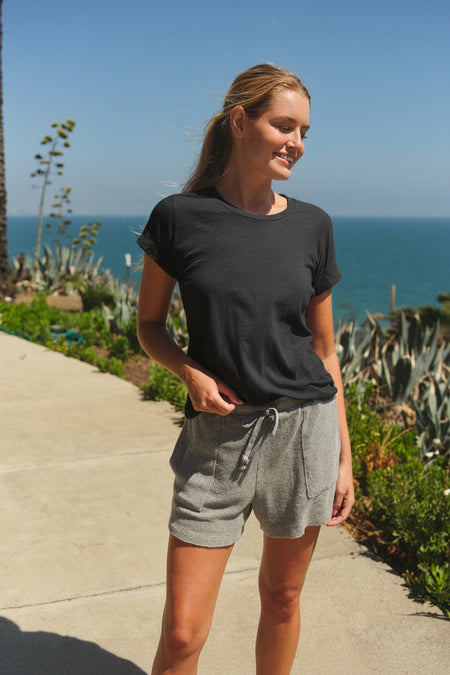 Sundry Rolled Sleeve Tee in Washed Black