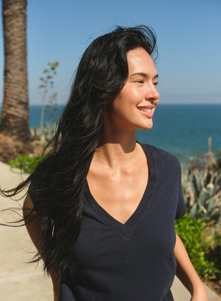 Sundry Deep V-Neck Tee in Deep Navy