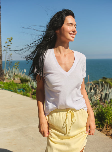 Sundry Deep V-Neck Tee in Optic White