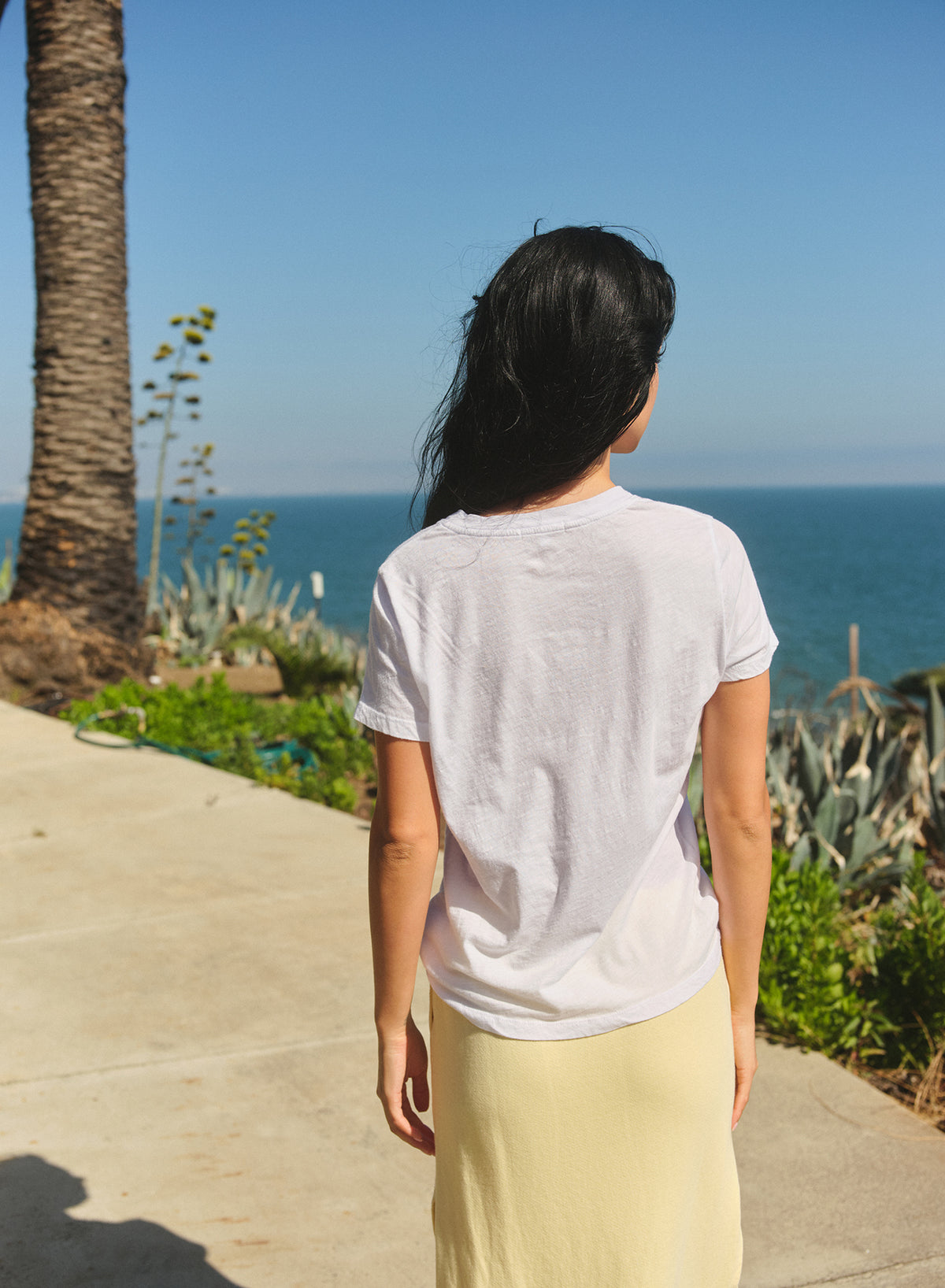 Sundry Deep V-Neck Tee in Optic White
