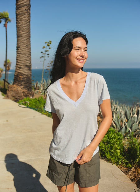 Sundry Deep V-Neck Tee in Sea Breeze