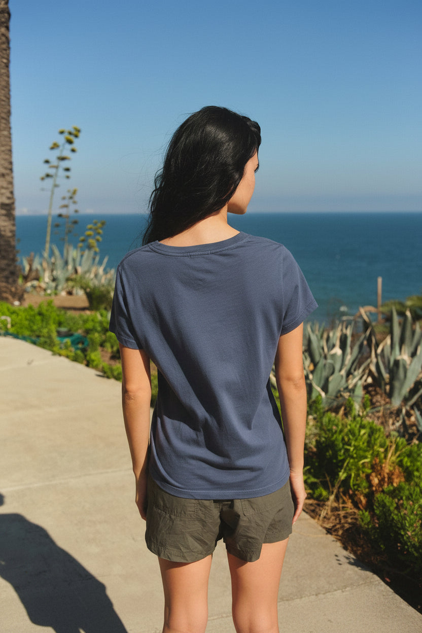 Sundry Deep V-Neck Tee in Vintage Navy