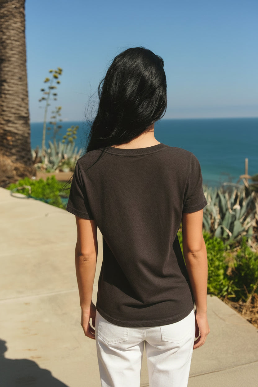 Sundry Deep V-Neck Tee in Washed Black