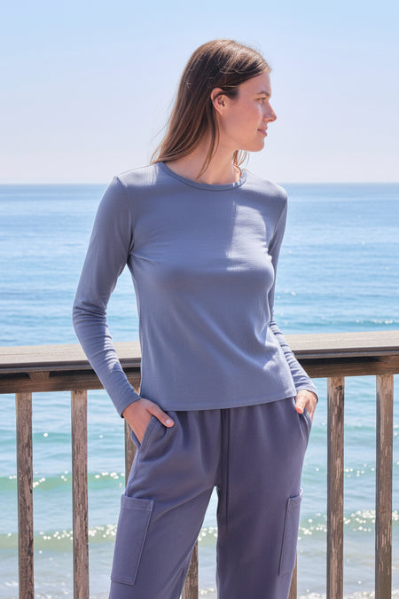 Sundry Long Sleeve Crew in College Blue