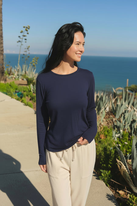 Sundry Long Sleeve Crew in Deep Navy