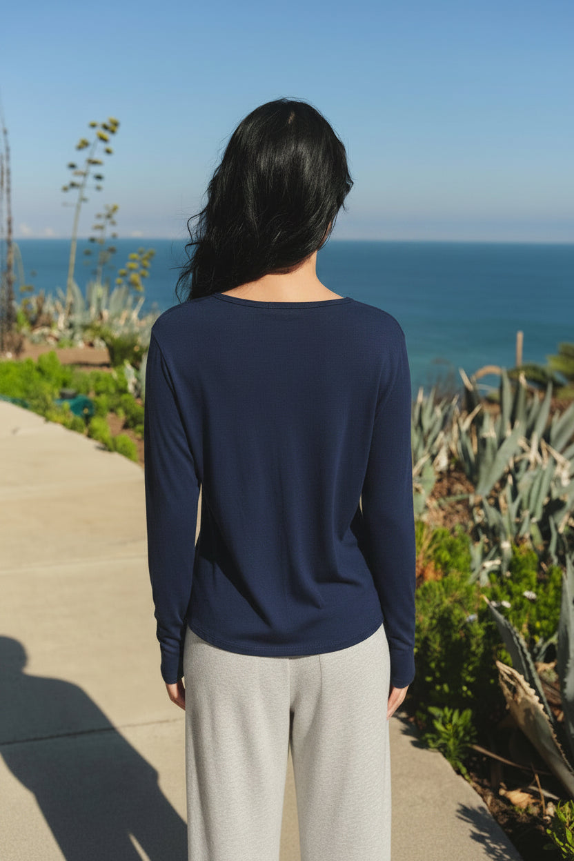 Sundry Long Sleeve Crew in Deep Navy