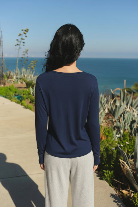 Sundry Long Sleeve Crew in Deep Navy