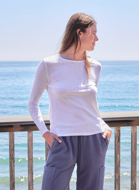 Sundry Long Sleeve Crew in Optic White