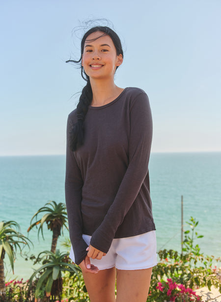 Sundry Long Sleeve Crew in Washed Black