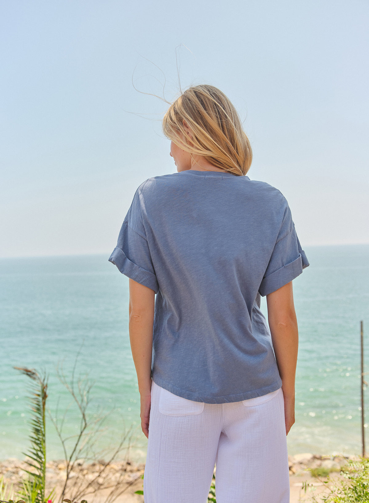 Sundry Modern Rolled Sleeve Tee in College Blue