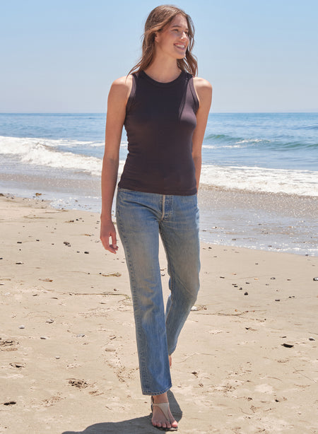Sundry High Crew Tank in Washed Black