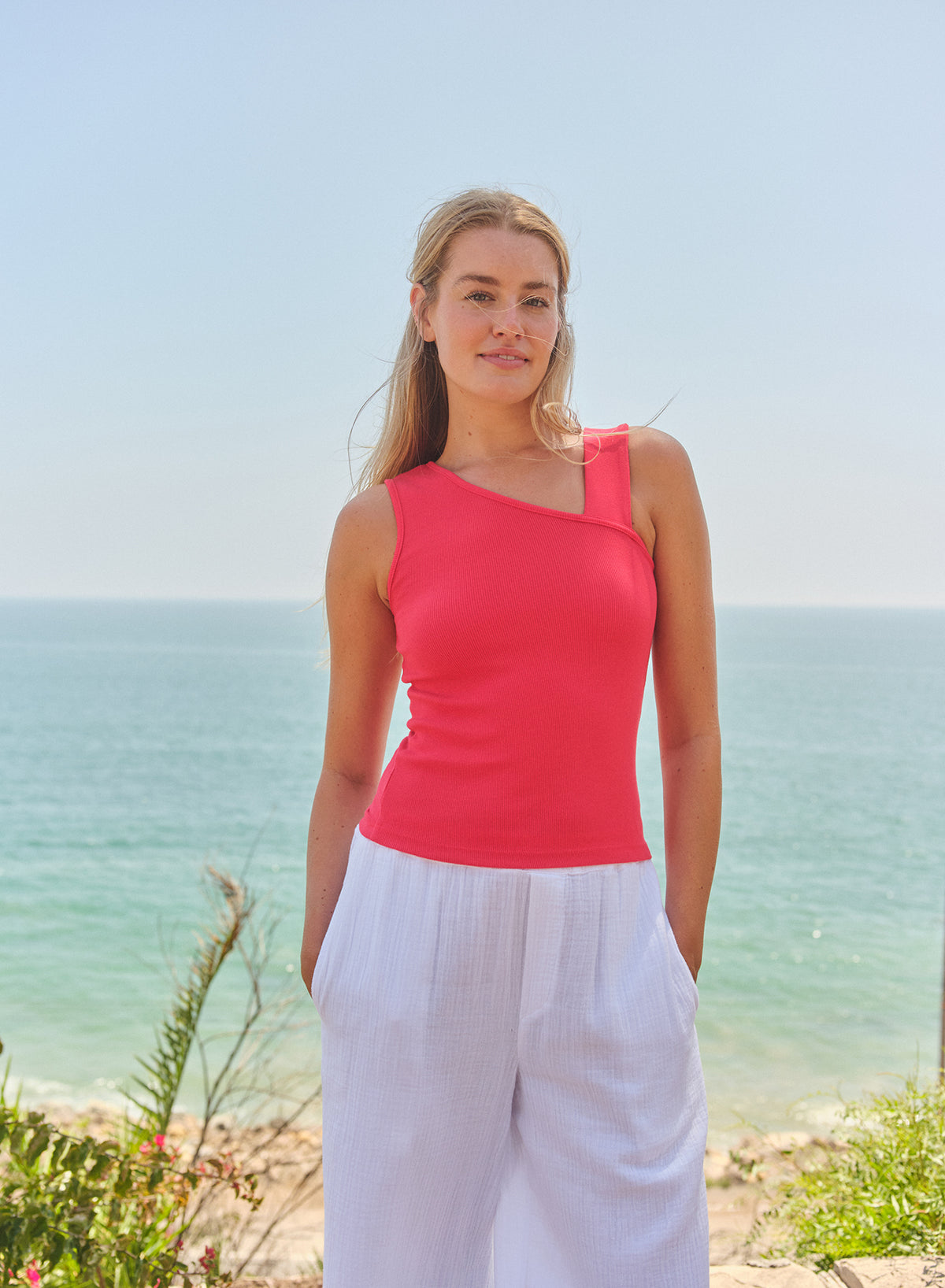 Sundry Rib Strap Tank in Vermillion