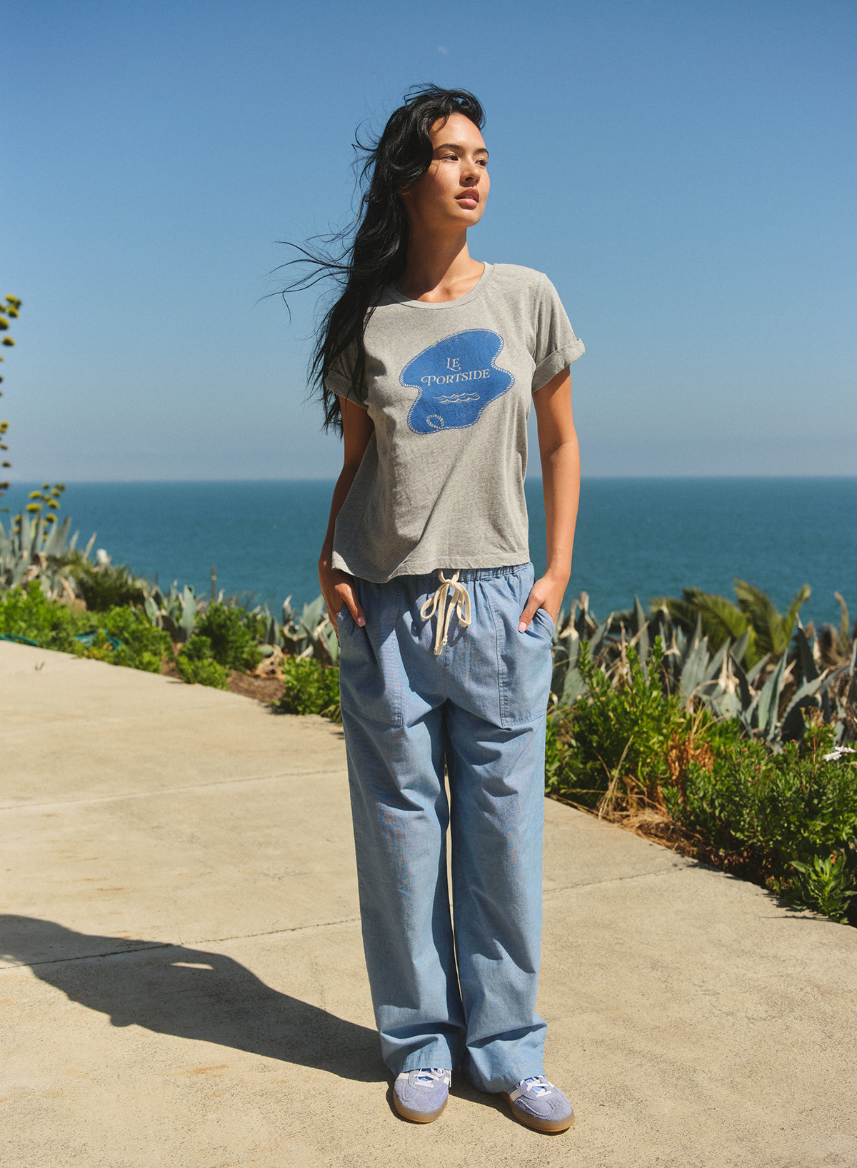 Sundry Le Portside Rolled Sleeve Tee in Heather Grey