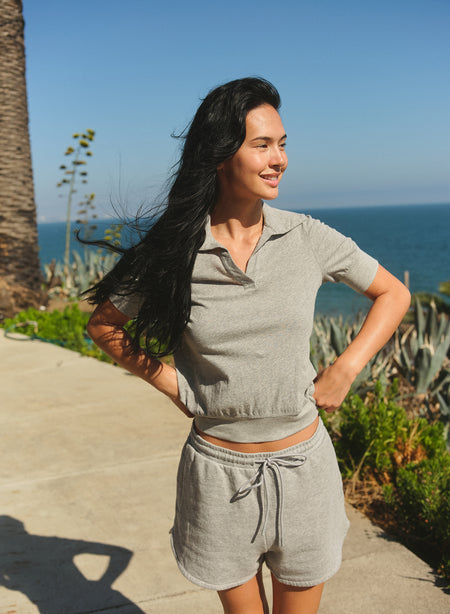 Sundry Vintage Terry Track Short in Heather Grey