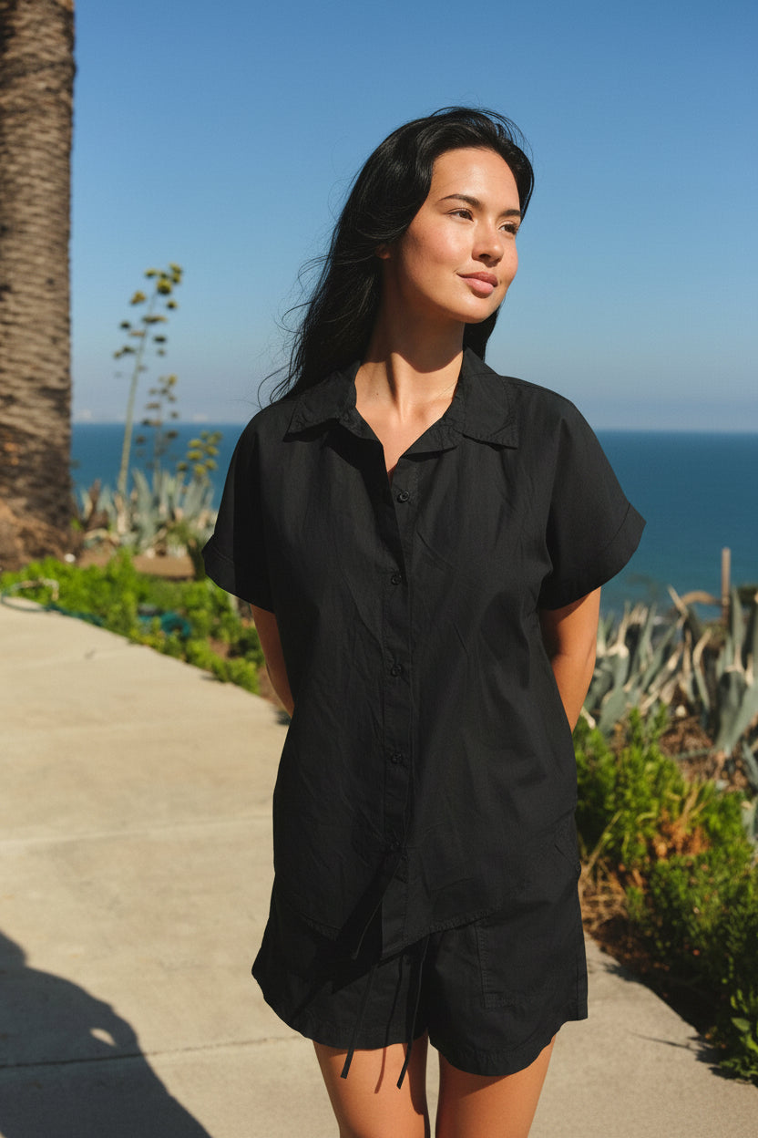 women's short sleeve black dress shirt Allegra K Women's Peter Pan Collar Short Sleeve Button Front Work Shirt Black Medium