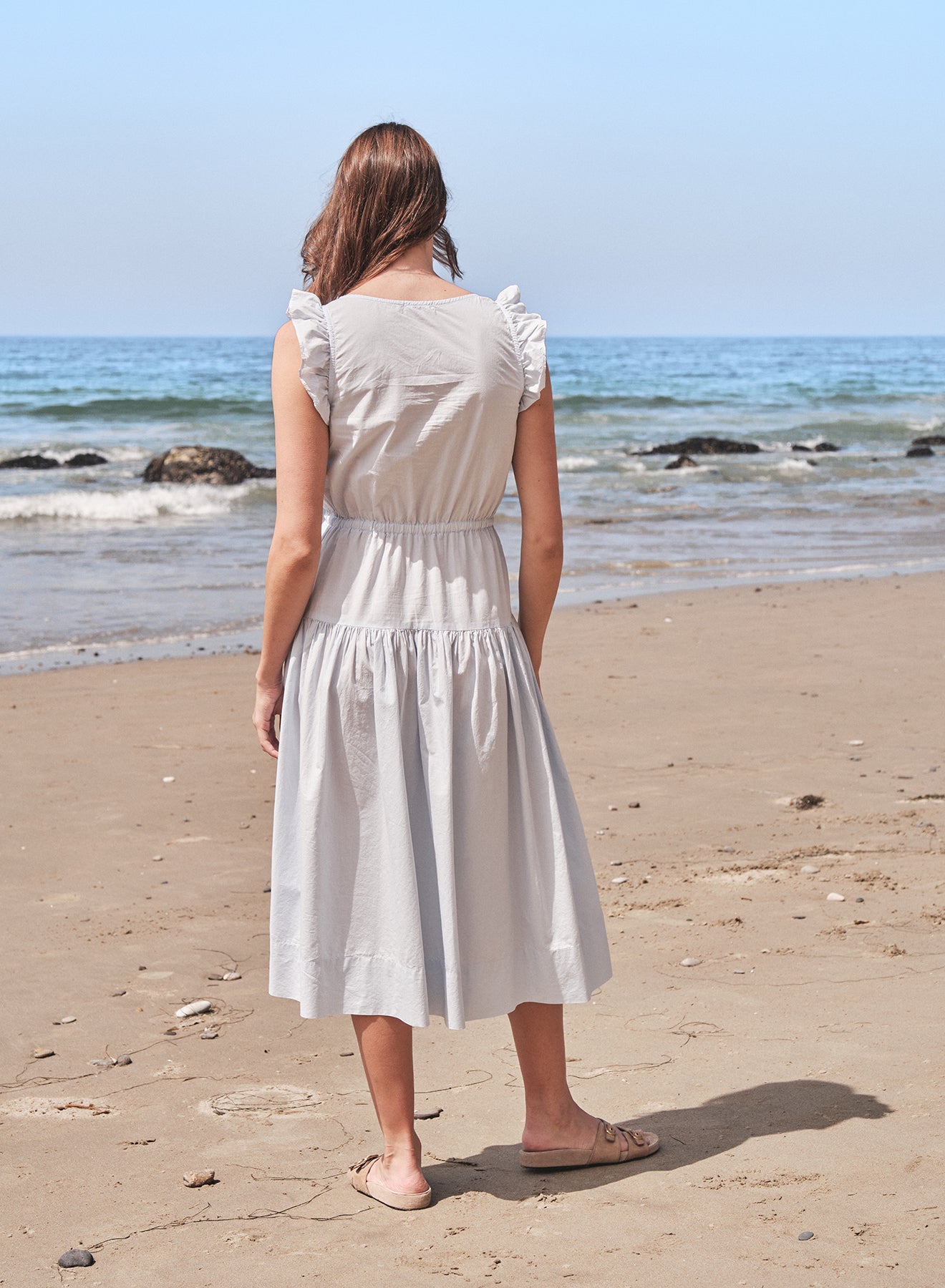 pleated beach dress Tea Rose White Pleated Midi Dress