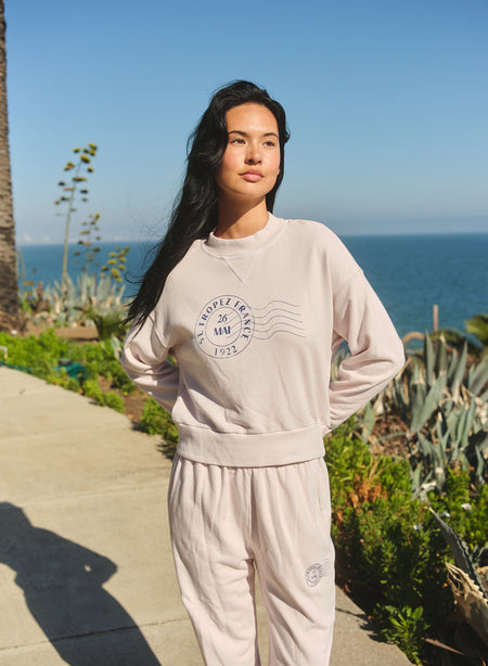 Sundry St Tropez Stamp Athletic Sweatshirt in Oyster