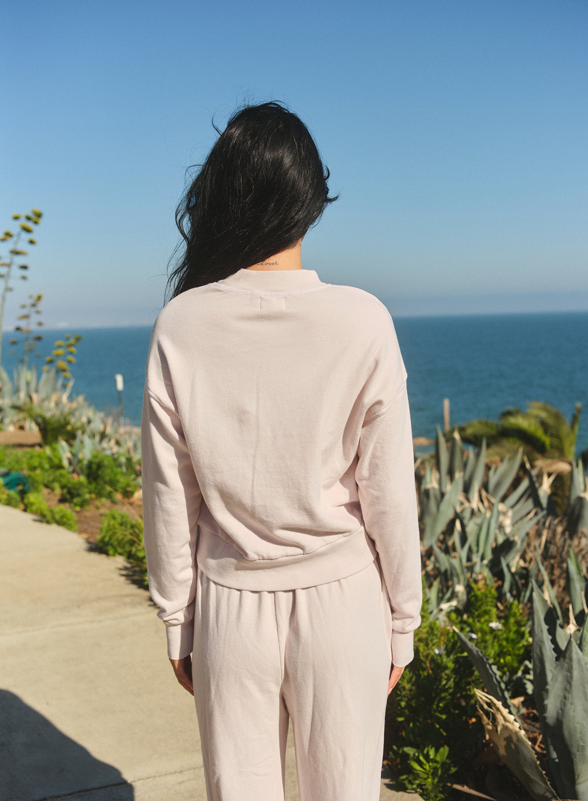 Sundry St Tropez Stamp Athletic Sweatshirt in Oyster