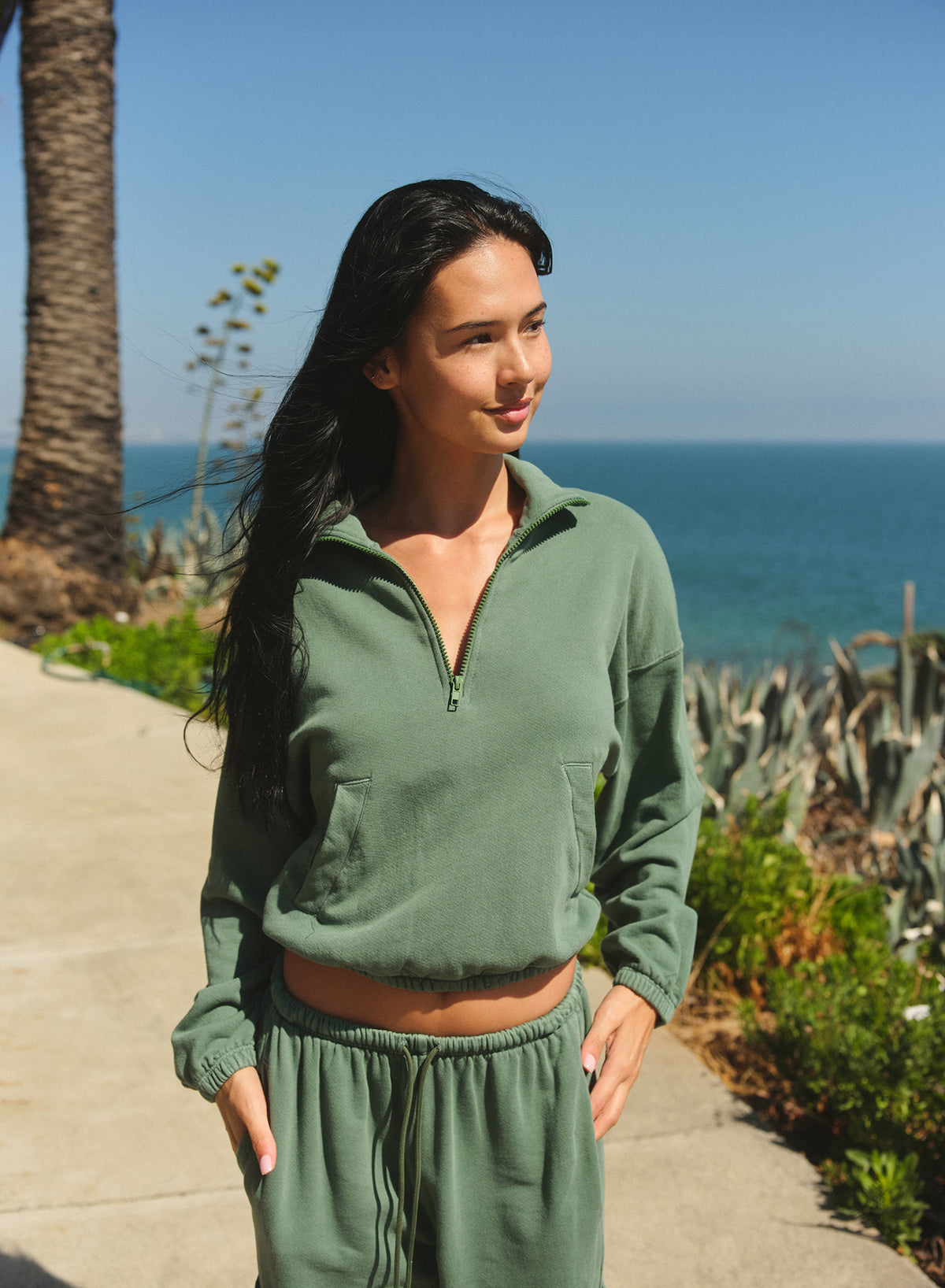 Sundry Half Zip Academy Sweatshirt in Loden