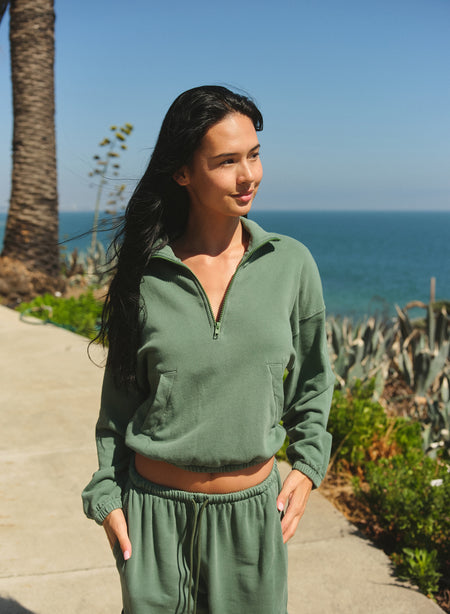 Sundry Half Zip Academy Sweatshirt in Loden