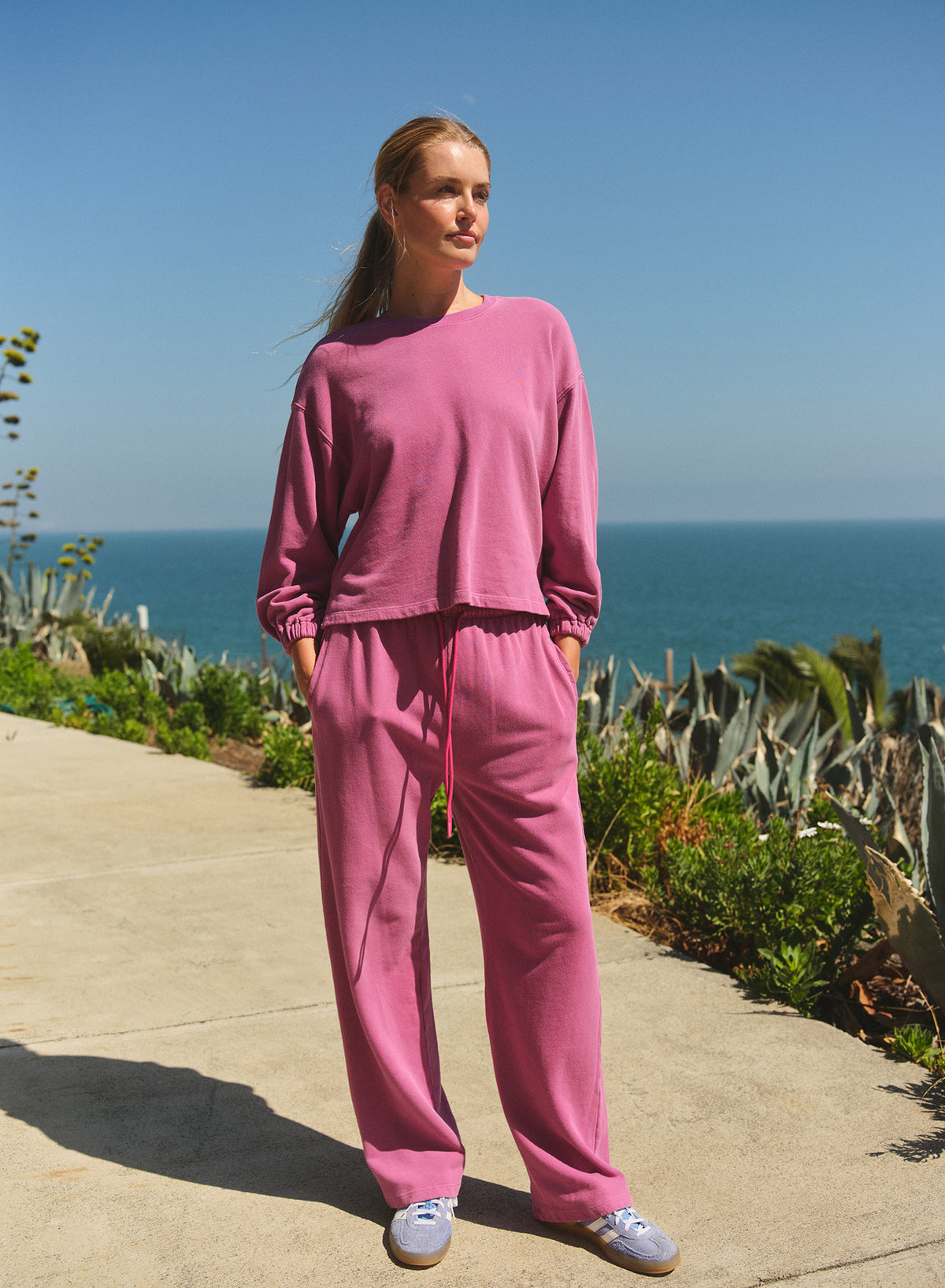 Sundry Straight Leg Track Pant in Deep Fuchsia