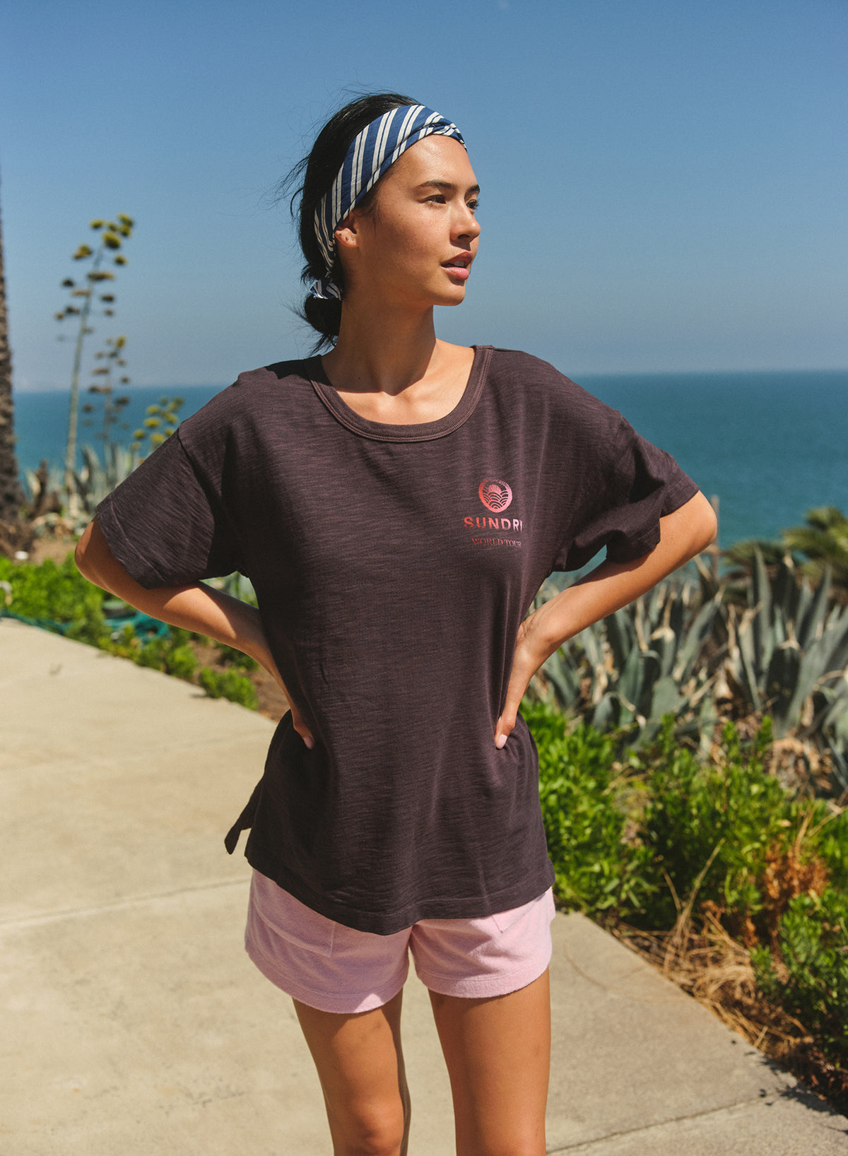 Sundry Coastal World Tour Athletic Tee in Washed Black