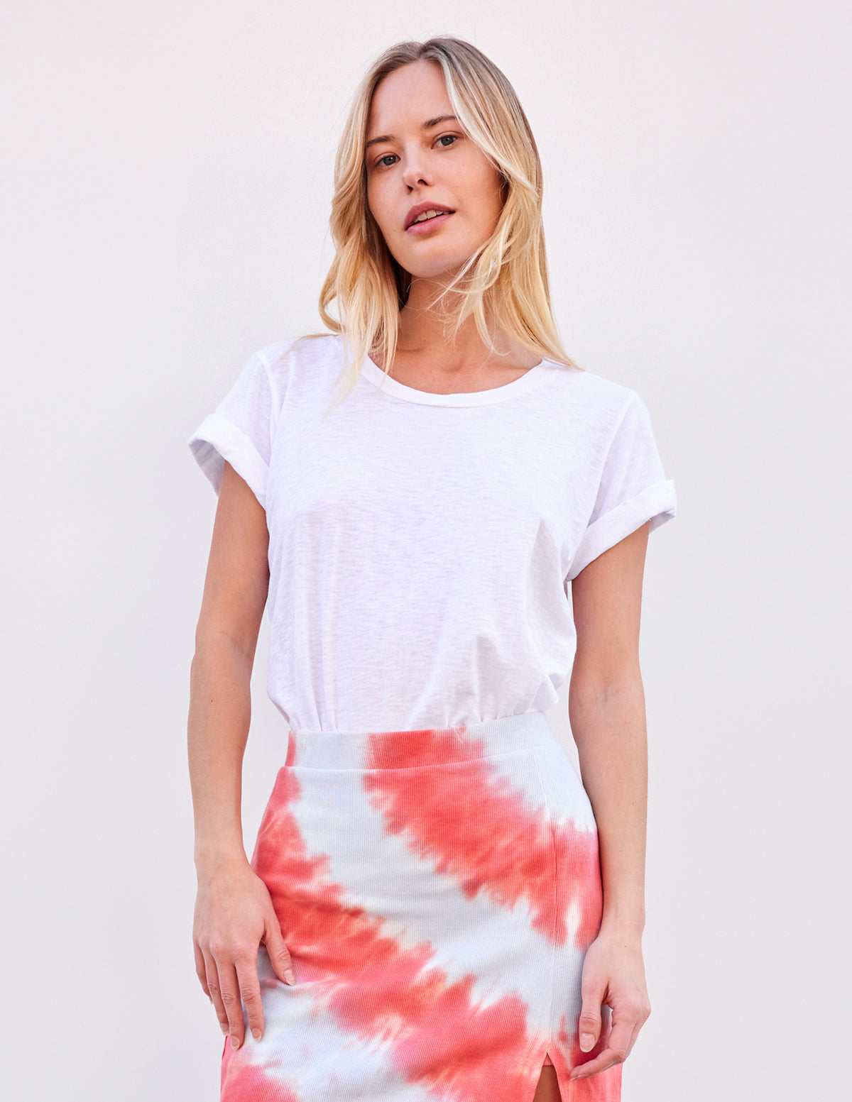 Sundry Rolled Sleeve Tee in Optic White