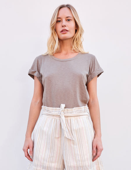 Sundry Rolled Sleeve Tee in Sage-3/4 front