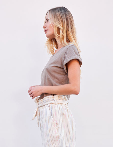 Sundry Rolled Sleeve Tee in Sage-3/4 front