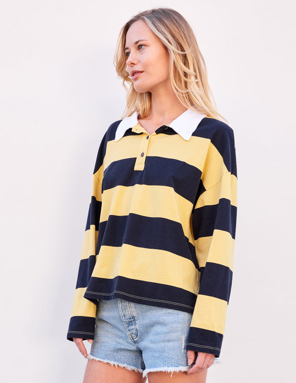 Sundry Rugby Stripe Crop Polo Shirt in Sun