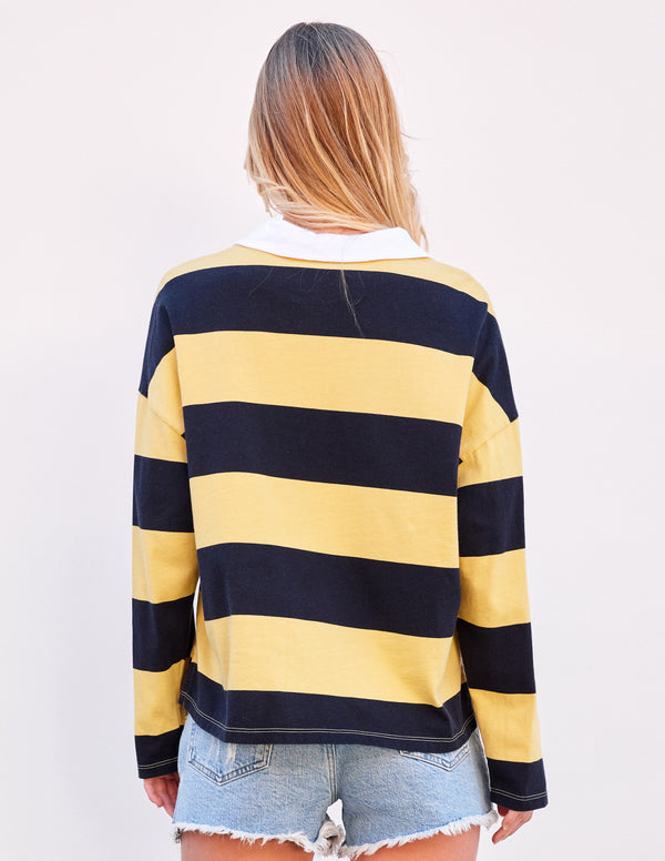 Sundry Rugby Stripe Crop Polo Shirt in Sun