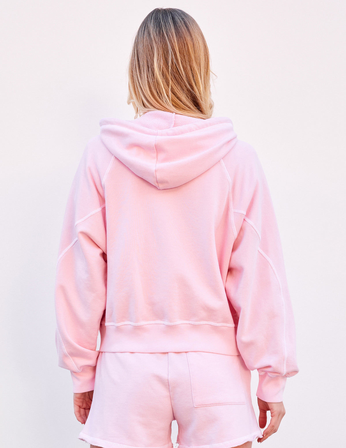 Sundry Contrast Stitched Horizon Zip Hoodie in Candy