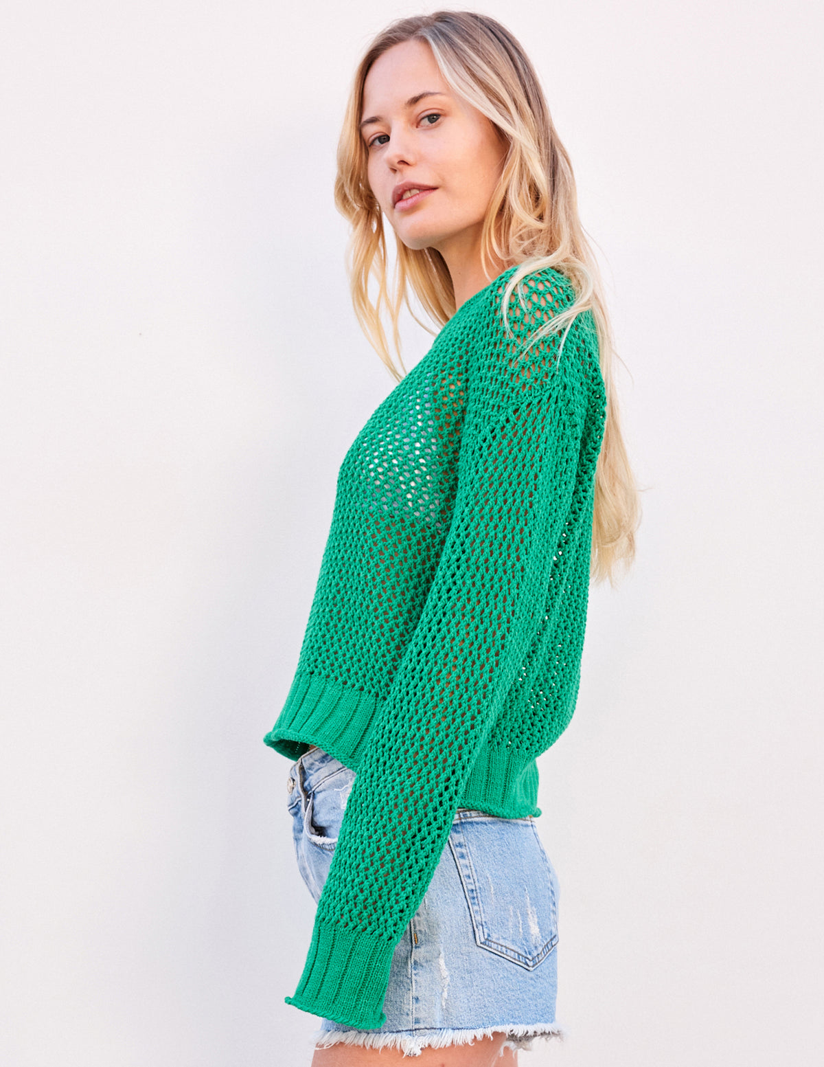 Sundry Crew Neck Sweater in Verde-side