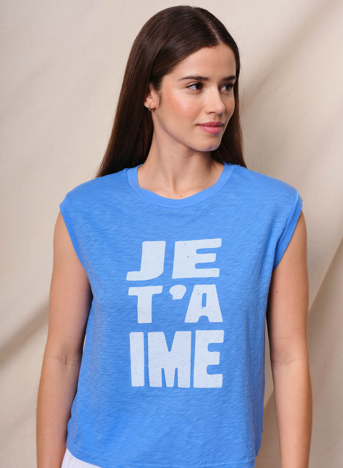 Sundry Je T&#39;aime Cropped Muscle Tee in Lagoon Blue