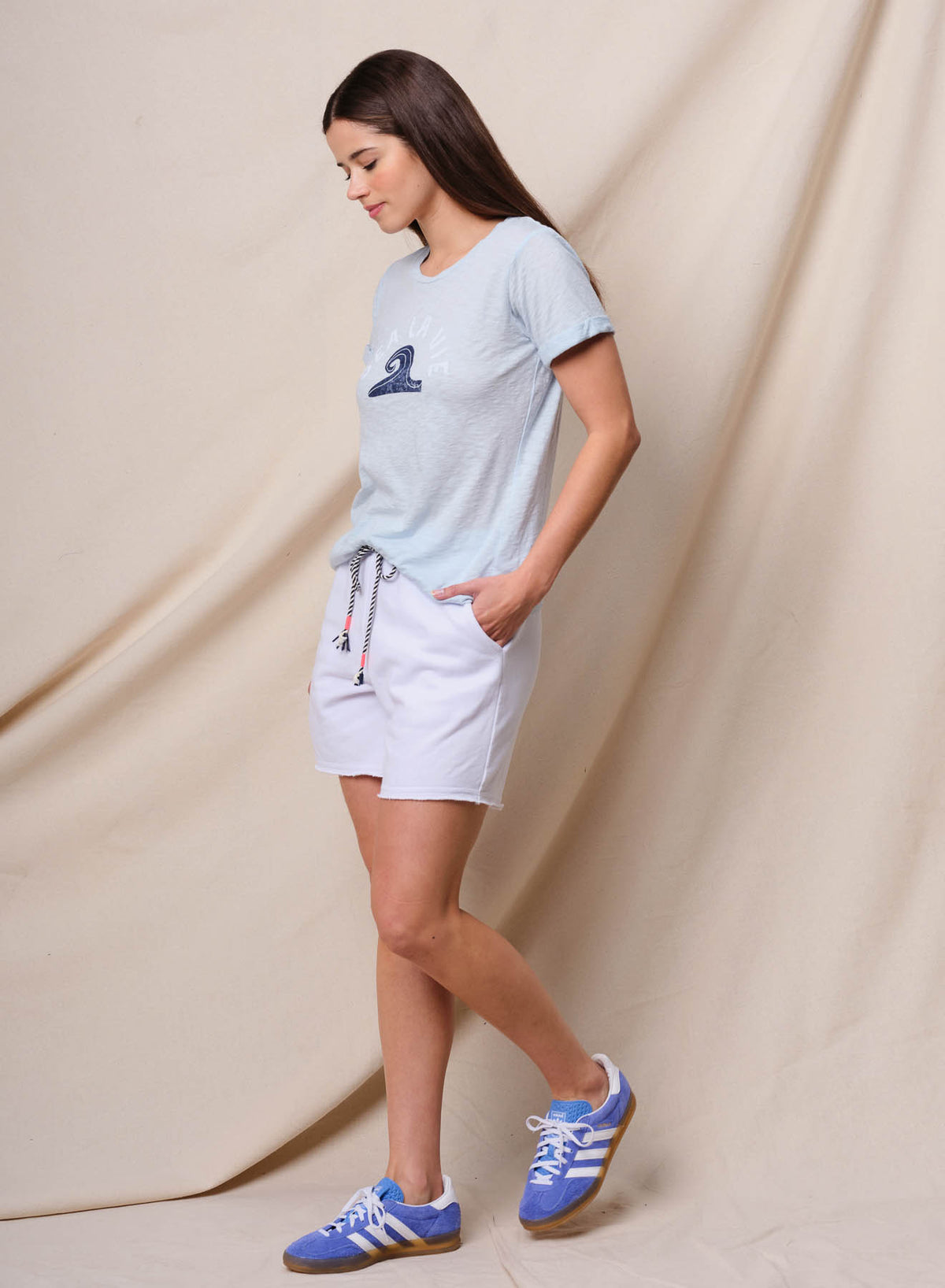 Sundry Sea La Vie Rolled Sleeve Tee in Chambray