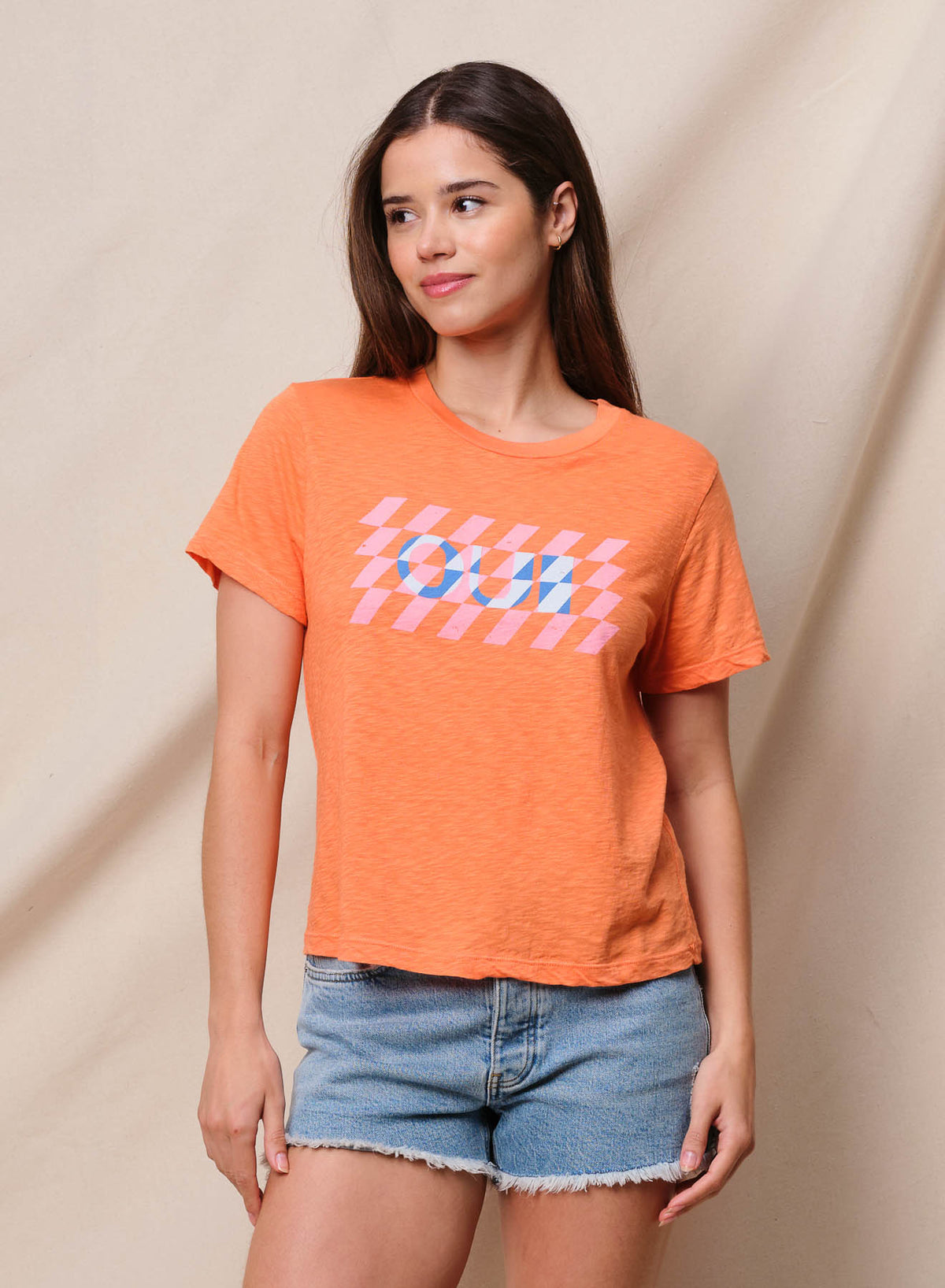 Sundry Oui Short Sleeve Boxy Crew Tee in Blaze Orange